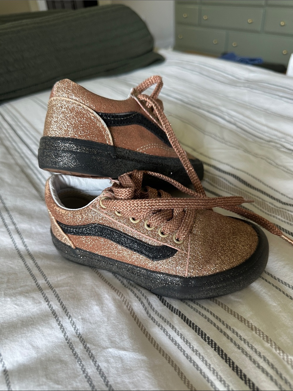 Vans Kids Glitter Sneakers in Rose Gold with Black Trim